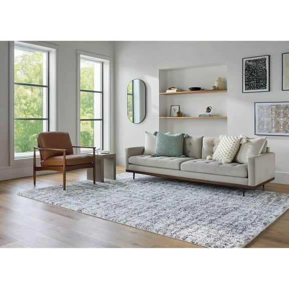 Livabliss Sacramento Shag Contemporary Abstract Area Rug, 5'3" x 7', Grey/White