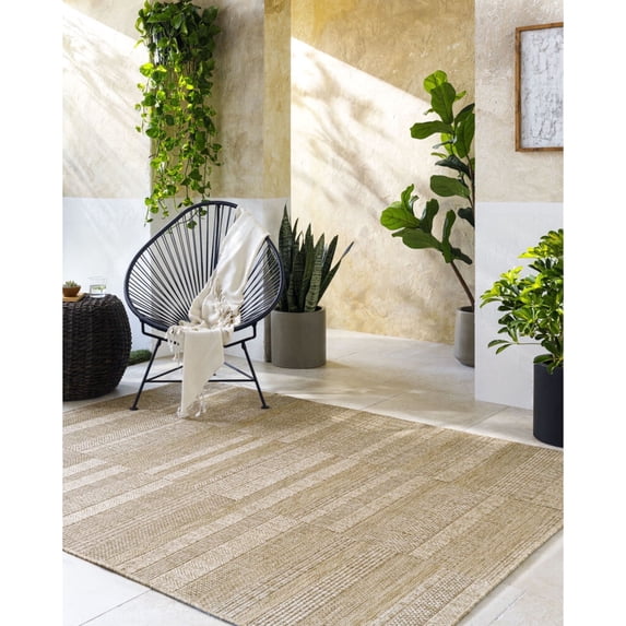 Livabliss Outdoor Rugs, 5x7 Sandra Cottage Beige Area Rug for Patio, Porch, Deck, Backyard, Waterproof Indoor Outdoor Carpet (5'3" x 7')