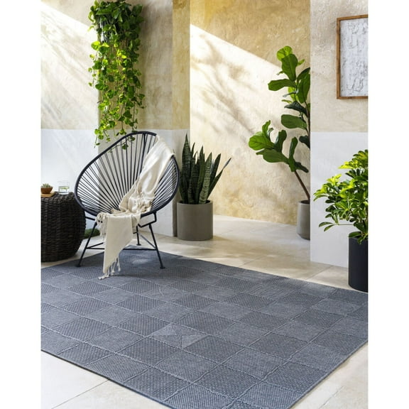 Livabliss Outdoor Rugs, 5x7 Sandra Modern Charcoal Area Rug for Patio, Porch, Deck, Backyard, Waterproof Indoor Outdoor Carpet (5'3" x 7')
