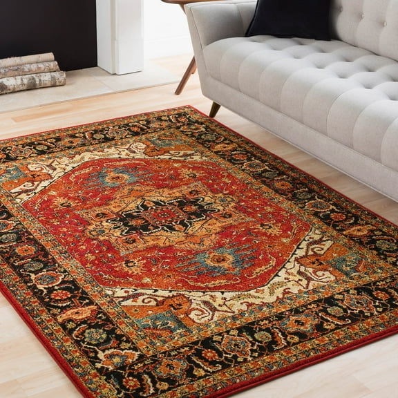 Livabliss Area Rugs for Living Room, 5x7 Serapi Traditional Red Rug, Bedroom Dining Room Home Decor Stain Resistant Carpet (5'3" x 7'3")