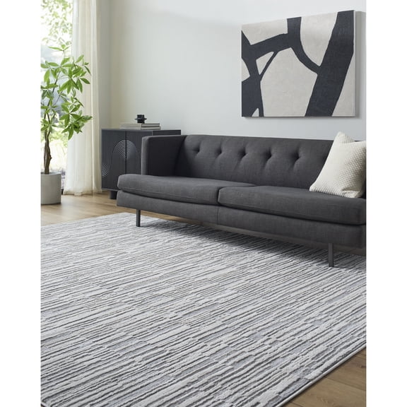 Livabliss Siyah Contemporary Abstract Area Rug, 7'10" x 10', Slate/White