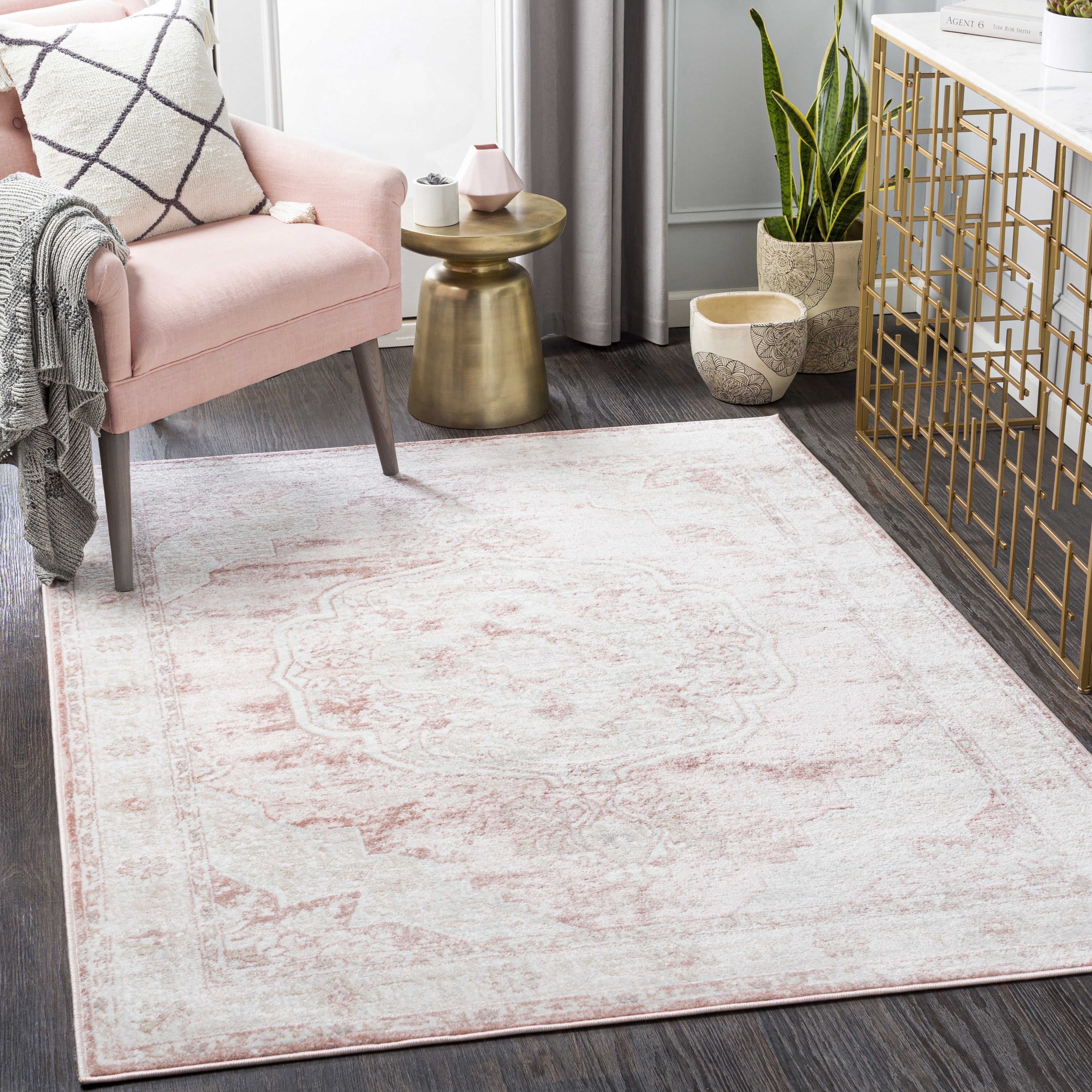 Blush Rectangular Synthetic Flat Woven Washable Area Rug