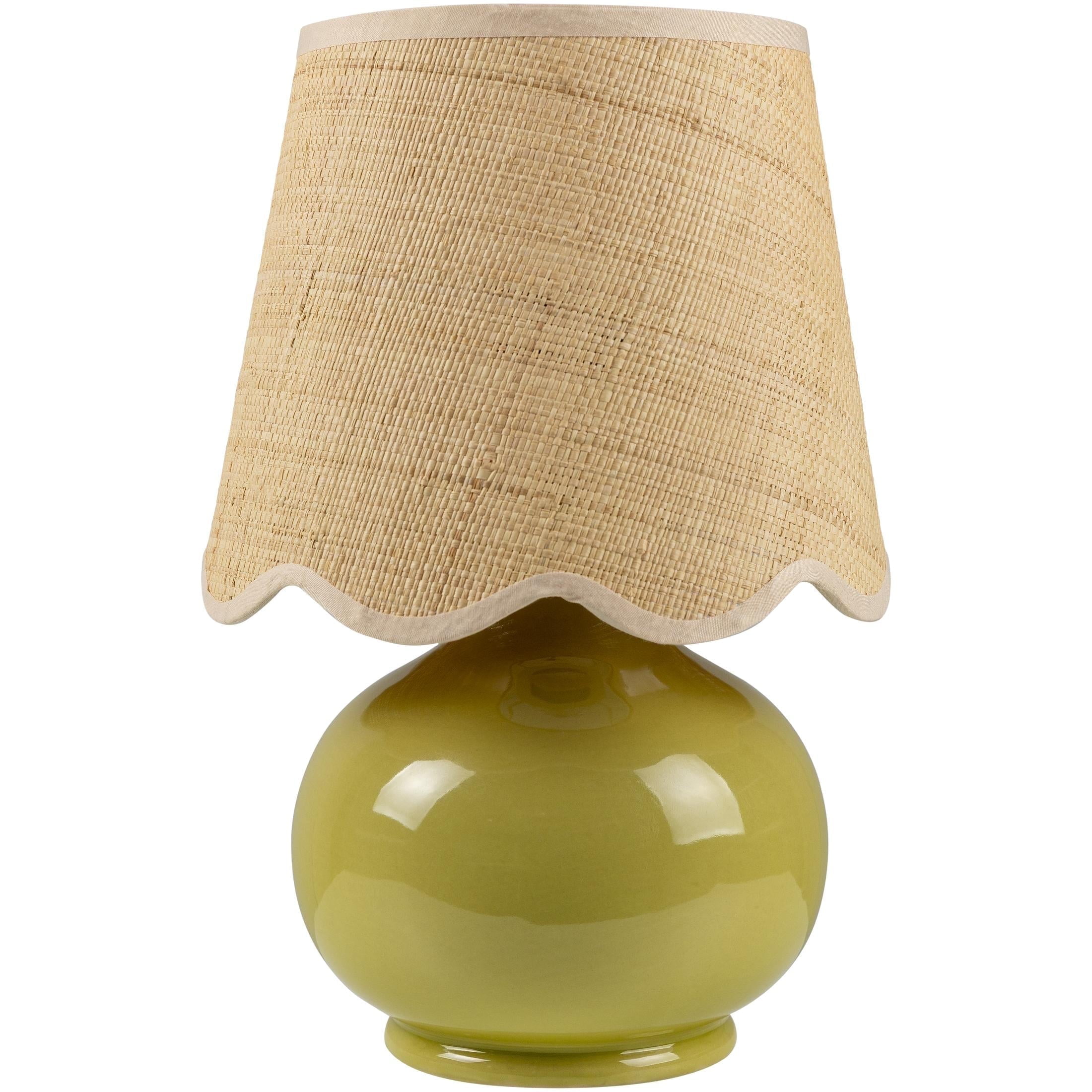 Khaki Ceramic Table Lamp with Rattan Cotton Shade