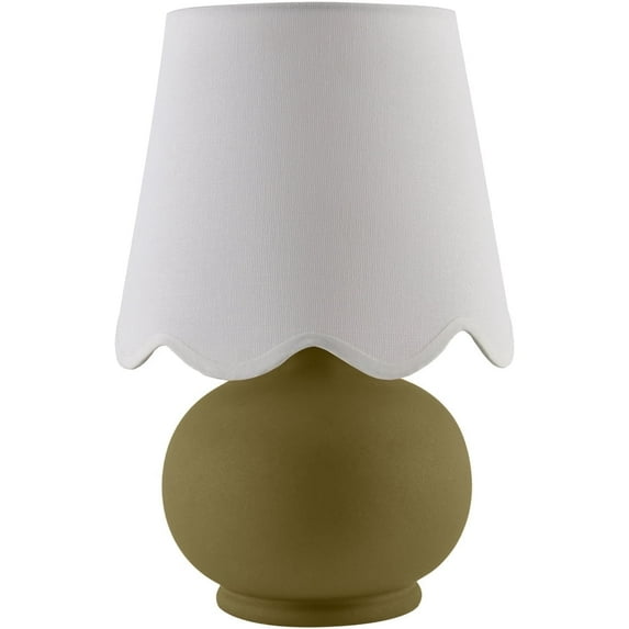 Livabliss Stella Diminuta Cottage Accent Table Lamp, 13-inch, Dark Green with White Scalloped Shade