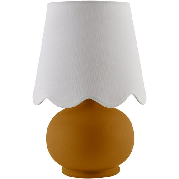 Livabliss Stella Diminuta Cottage Accent Table Lamp, 13-inch, Matte Tan with White Scalloped Shade