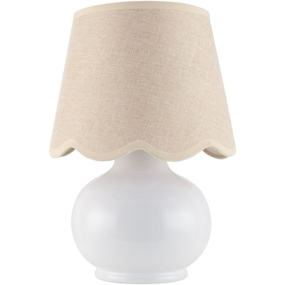 Livabliss Stella Diminuta Cottage Accent Table Lamp, 13-inch, White with Pink Scalloped Shade
