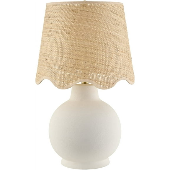 Livabliss Stella Diminuta Traditional Accent Table Lamp, 23-inch, White with Brown Scalloped Shade