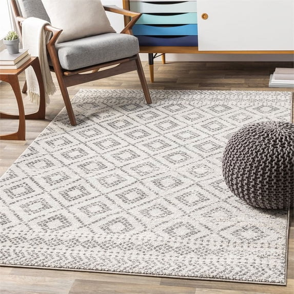 Livabliss Sunderland Trellis Indoor Area Rug, Light Gray ,5'3" Round