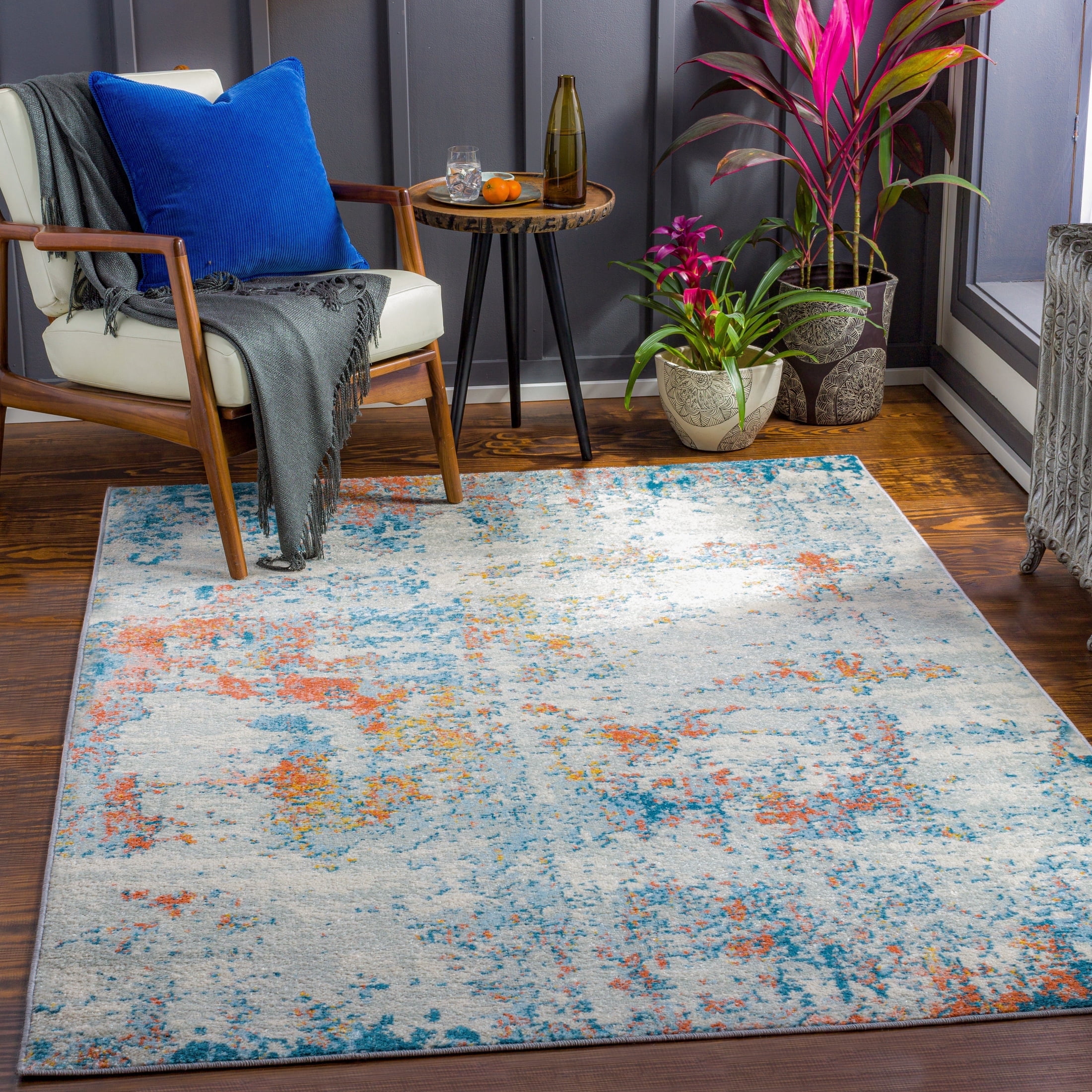 Livabliss Area Rugs for Living Room, 7x9 Sunderland Modern Blue Rug, Bedroom Dining Room Home Decor Stain Resistant Carpet (6'7" x 9')