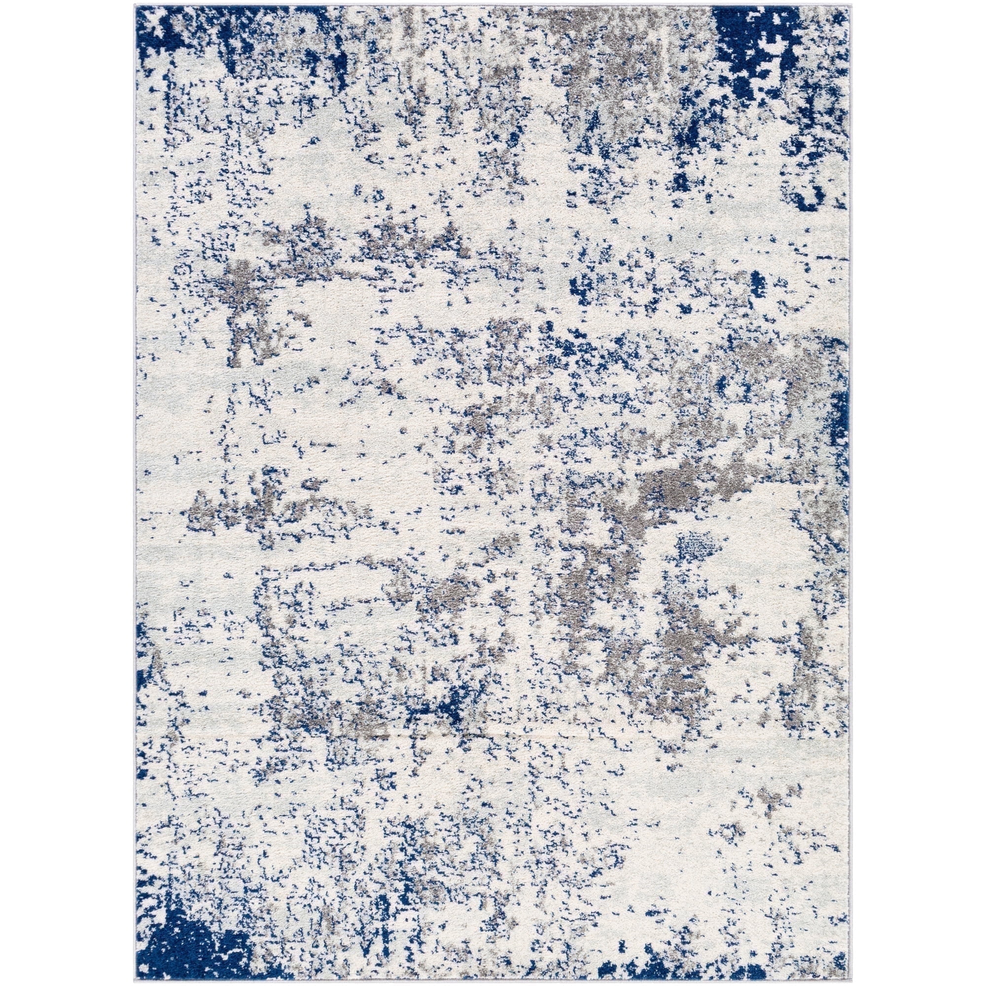 Navy and Gray Abstract Rectangular Area Rug, 6'7" x 9'