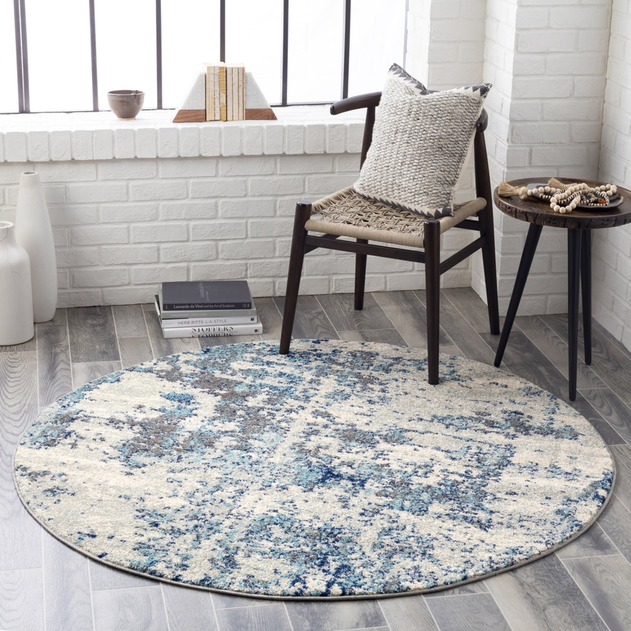Livabliss Area Rugs for Living Room, 9ft Round Sunderland Modern Blue ...