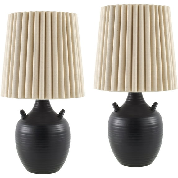 Livabliss Sunken Traditional Accent Table Lamp, 19-inch, Black with Wheat Shade (Set of 2)