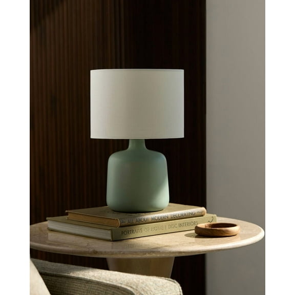 Livabliss Table Lamps, 13" Elio Traditional Bedside Nightstand Table Lamp for Bedroom Living Room Office, Grass Green Body with Clear White Shade (13"H x 9"W x 9"D)