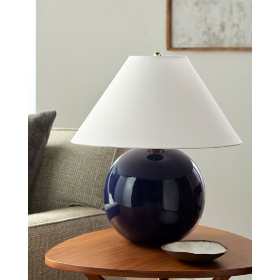 Livabliss Table Lamps, 20" Stellar Traditional Bedside Nightstand Table Lamp for Bedroom Living Room Office, Dark Blue Body with White Shade (20"H x 19"W x 19"D)
