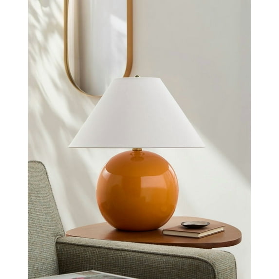 Livabliss Table Lamps, 20" Stellar Traditional Bedside Nightstand Table Lamp for Bedroom Living Room Office, Orange Body with White Shade (20"H x 19"W x 19"D)