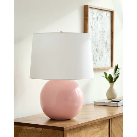 Livabliss Table Lamps, 20" Stellar Traditional Bedside Nightstand Table Lamp for Bedroom Living Room Office, Pink Body with White Shade (20"H x 19"W x 19"D)
