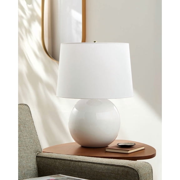 Livabliss Table Lamps, 20" Stellar Traditional Bedside Nightstand Table Lamp for Bedroom Living Room Office, White Body with White Shade (20"H x 19"W x 19"D)