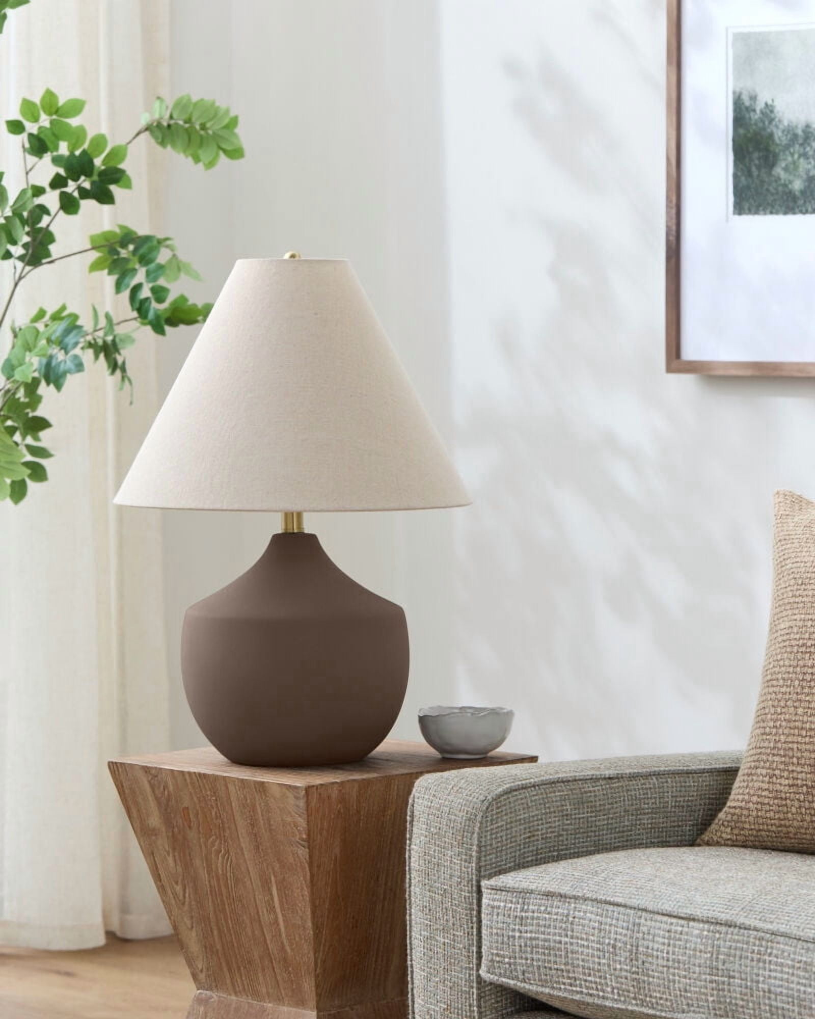 Livabliss Table Lamps, 22" Benson Rustic Bedside Nightstand Table Lamp for Bedroom Living Room Office, Brown Body with White Beige Shade (22"H x 16"W x 16"D)