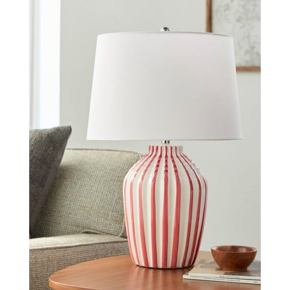 Livabliss Table Lamps, 22" Stratos Rustic Bedside Nightstand Table Lamp for Bedroom Living Room Office, Red Body with White Shade (22"H x 15"W x 15"D)