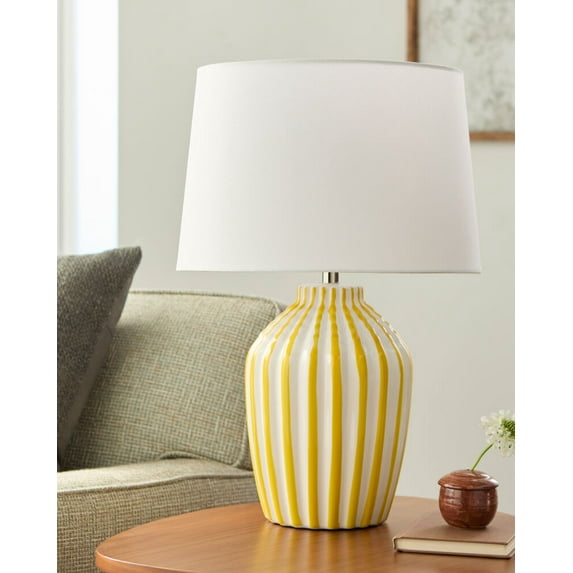 Livabliss Table Lamps, 22" Stratos Rustic Bedside Nightstand Table Lamp for Bedroom Living Room Office, Yellow Body with White Shade (22"H x 15"W x 15"D)