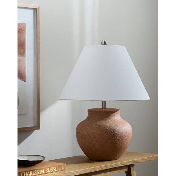 Livabliss Table Lamps, 23" Festus Traditional Bedside Nightstand Table Lamp for Bedroom Living Room Office, Brick Body with White Cream Shade (23"H x 18"W x 18"D)
