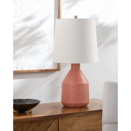 Livabliss Table Lamps, 25" Divo Traditional Bedside Nightstand Table Lamp for Bedroom Living Room Office, Terracotta Body with White Shade (25"H x 13"W x 13"D)