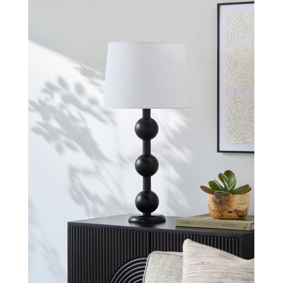 Livabliss Table Lamps, 28" Saline Traditional Bedside Nightstand Table Lamp for Bedroom Living Room Office, Black Body with White Shade (28"H x 14"W x 14"D)