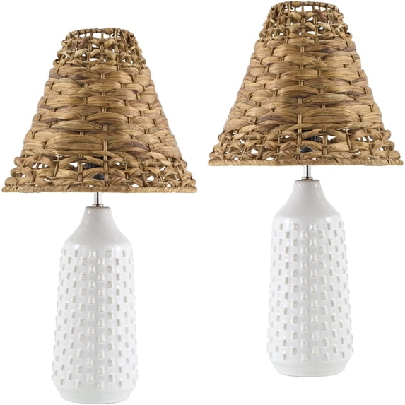 Livabliss Tatogga Traditional Accent Table Lamp, 22-inch, White with Brown Shade (Set of 2)