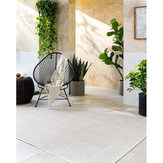 Livabliss Outdoor Rugs, 5x7 Terrace Global Light Beige Area Rug for Patio, Porch, Deck, Backyard, Waterproof Indoor Outdoor Carpet (5'1" x 7')