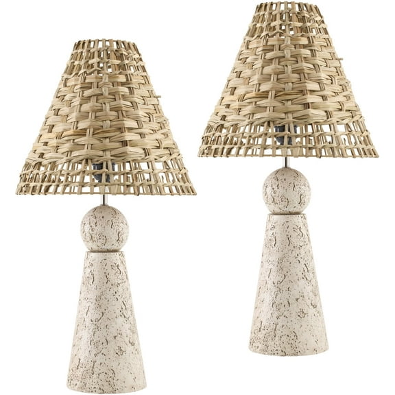 Livabliss Teslin Traditional Accent Table Lamp, 22-inch, Light Grey/Taupe with Brown Shade (Set of 2)