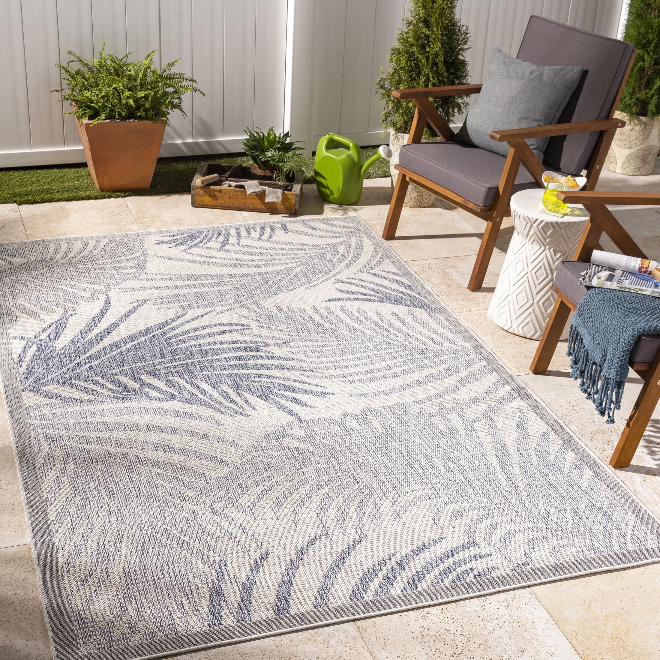 Livabliss Outdoor Rugs, 5x7 Tuareg Coastal Cream Area Rug for Patio, Porch, Deck, Backyard, Waterproof Indoor Outdoor Carpet (5'3" x 7')
