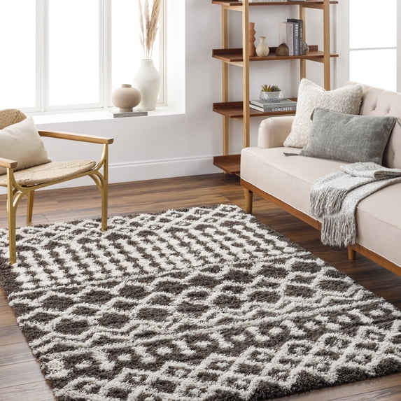Livabliss Area Rugs for Living Room, 5x7 Urban Shag Global Dark Brown Rug, Bedroom Dining Room Home Decor Stain Resistant Carpet (5'3" x 7'3")