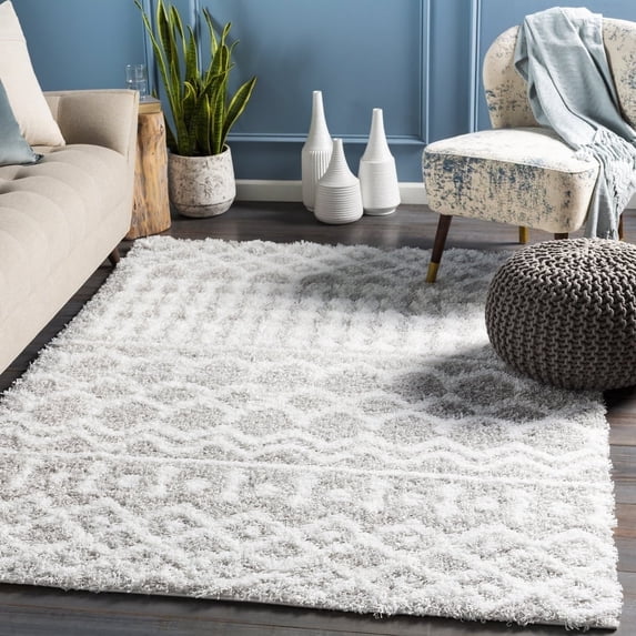 Livabliss Area Rugs for Living Room, 5x7 Urban Shag Global Gray Rug, Bedroom Dining Room Home Decor Stain Resistant Carpet (5'3" x 7'3")