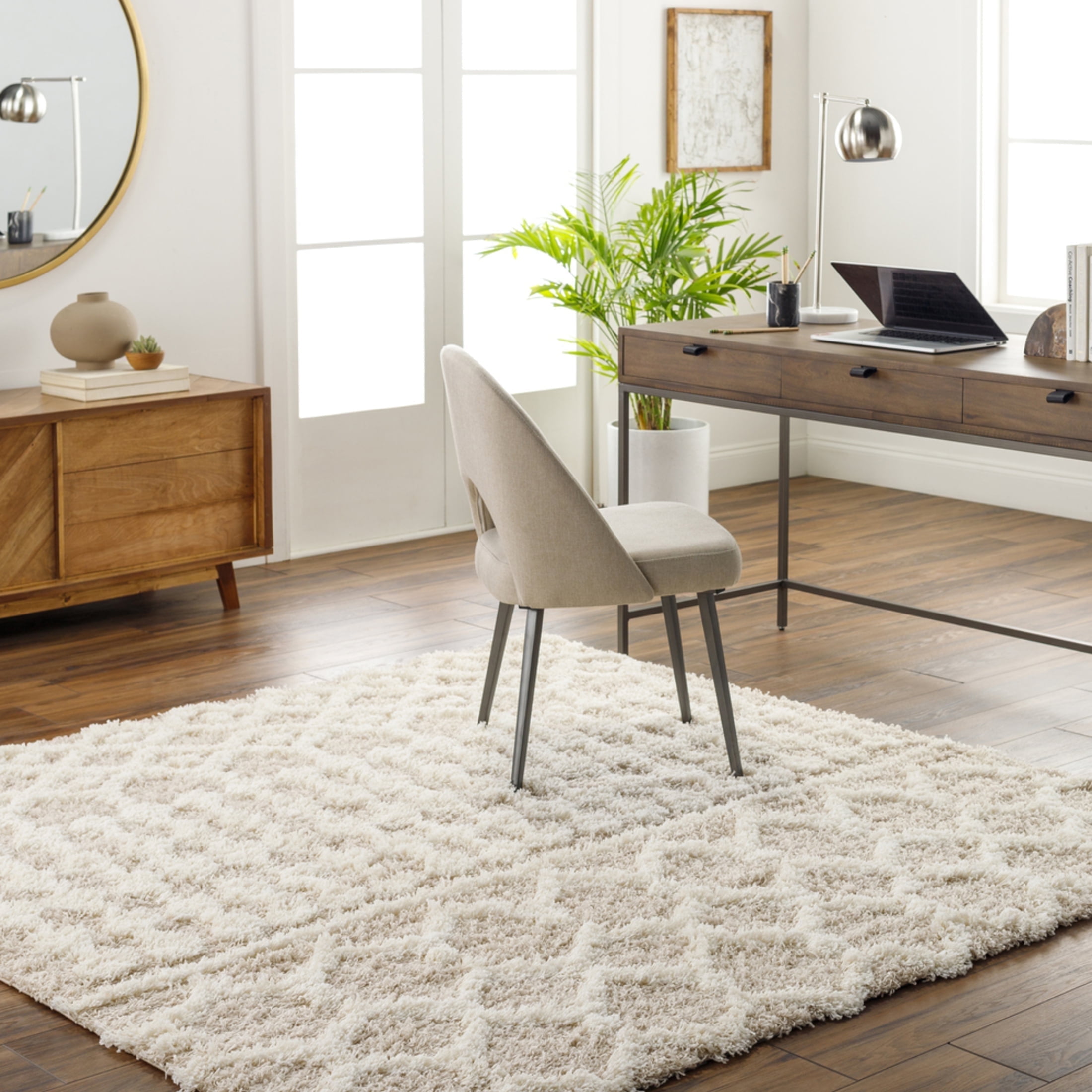 Livabliss Beige Moroccan Shag Square Area Rug, 6'7"