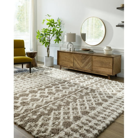 Livabliss Area Rugs for Living Room, 8x10 Urban Shag Global Medium Brown Rug, Bedroom Dining Room Home Decor Stain Resistant Carpet (7'10" x 10'2")