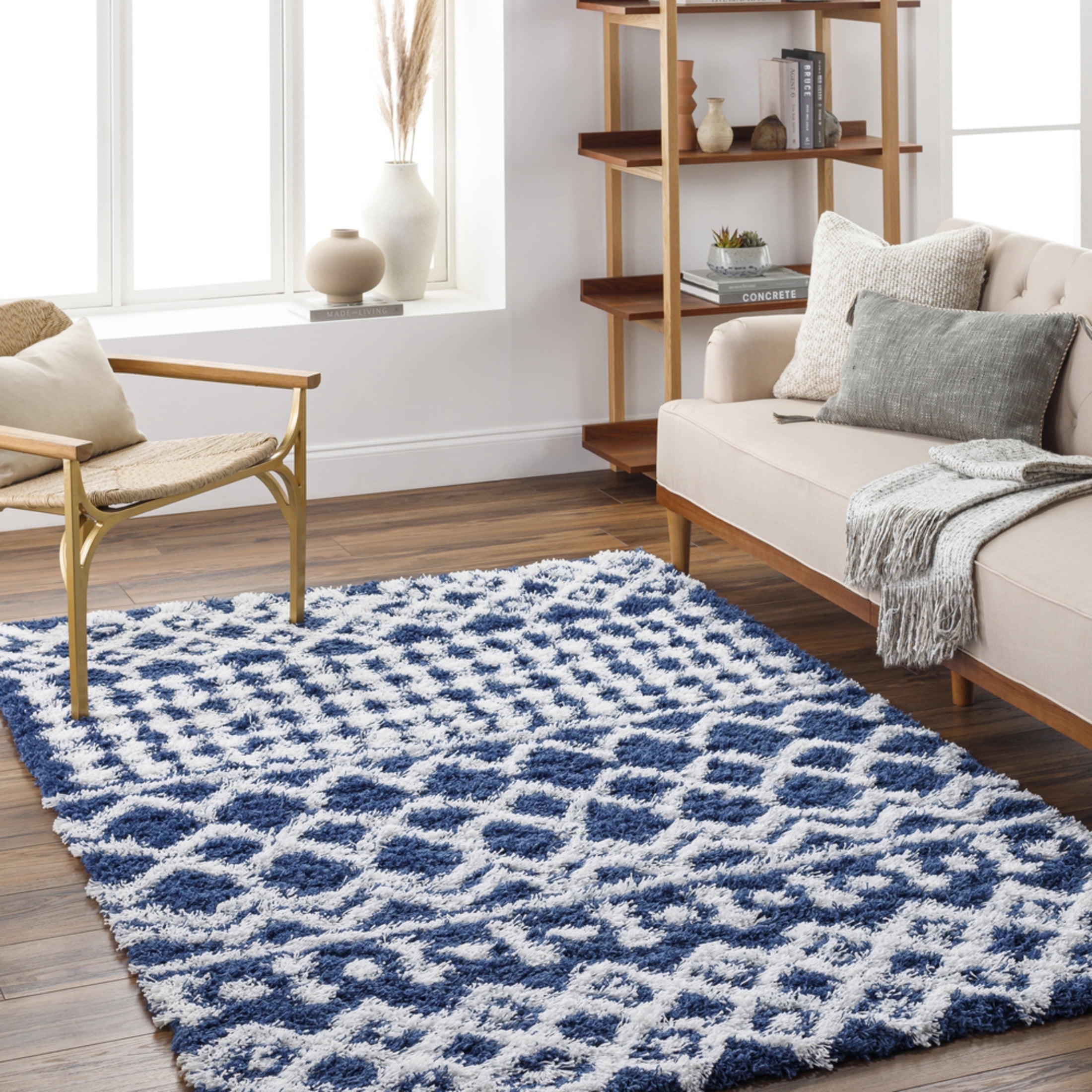 Livabliss Area Rugs for Living Room, 8x10 Urban Shag Global Navy Rug, Bedroom Dining Room Home Decor Stain Resistant Carpet (7'10" x 10'2")