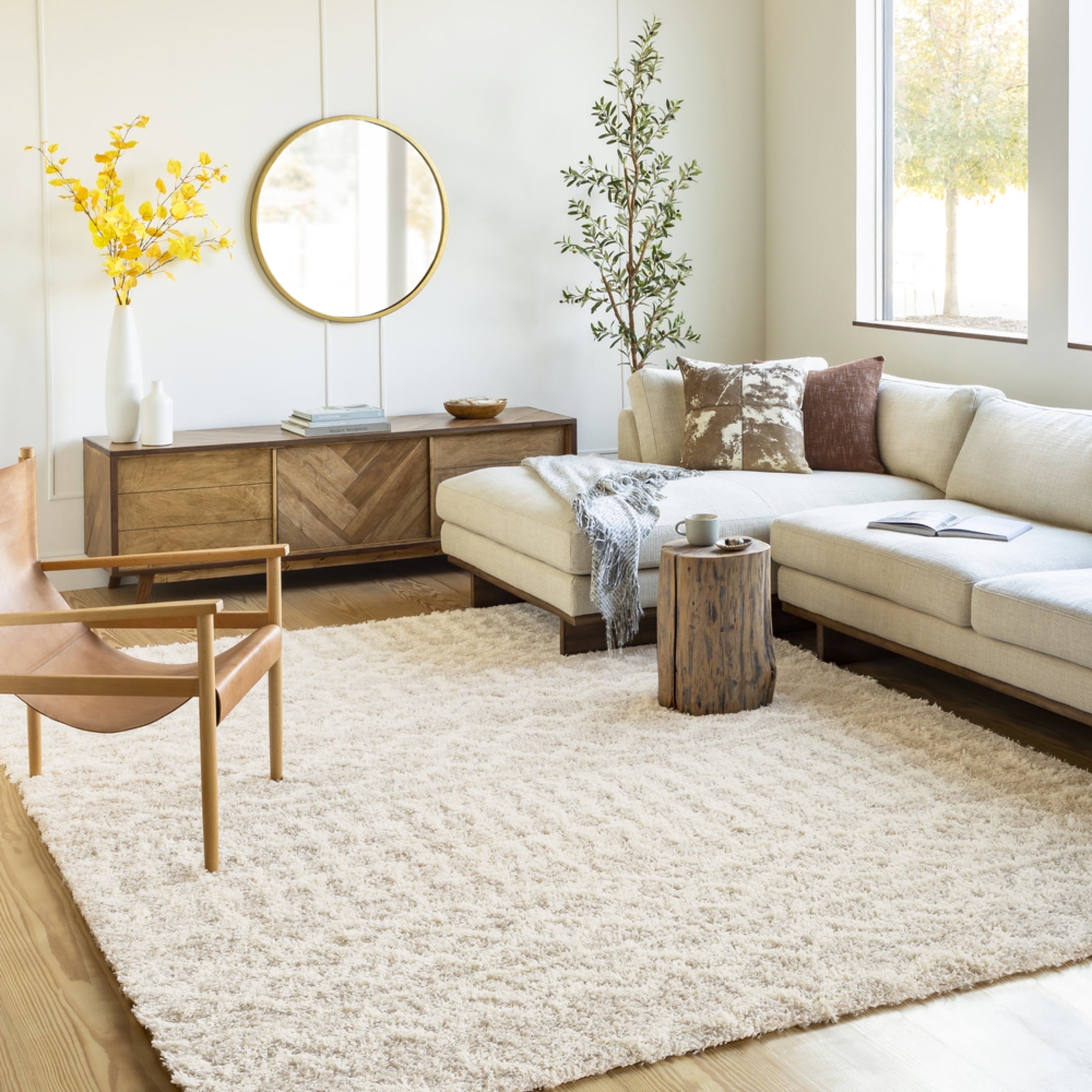 Beige Moroccan Shag Area Rug, 8'10" x 12', Polypropylene