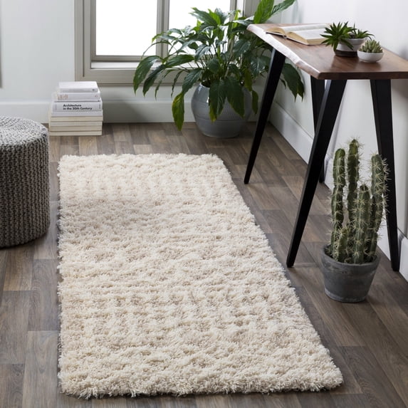 Livabliss Area Rugs for Living Room, 3x10 Urban Shag Global Beige Runner Rug, Bedroom Dining Room Home Decor Stain Resistant Carpet (2'7" x 10' Runner)