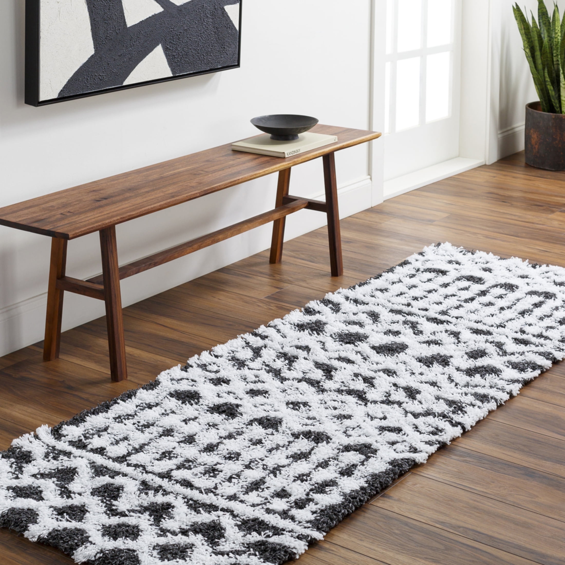 Livabliss Area Rugs for Living Room, 3x7 Urban Shag Global Black Runner Rug, Bedroom Dining Room Home Decor Stain Resistant Carpet (2'7" x 7'3" Runner)