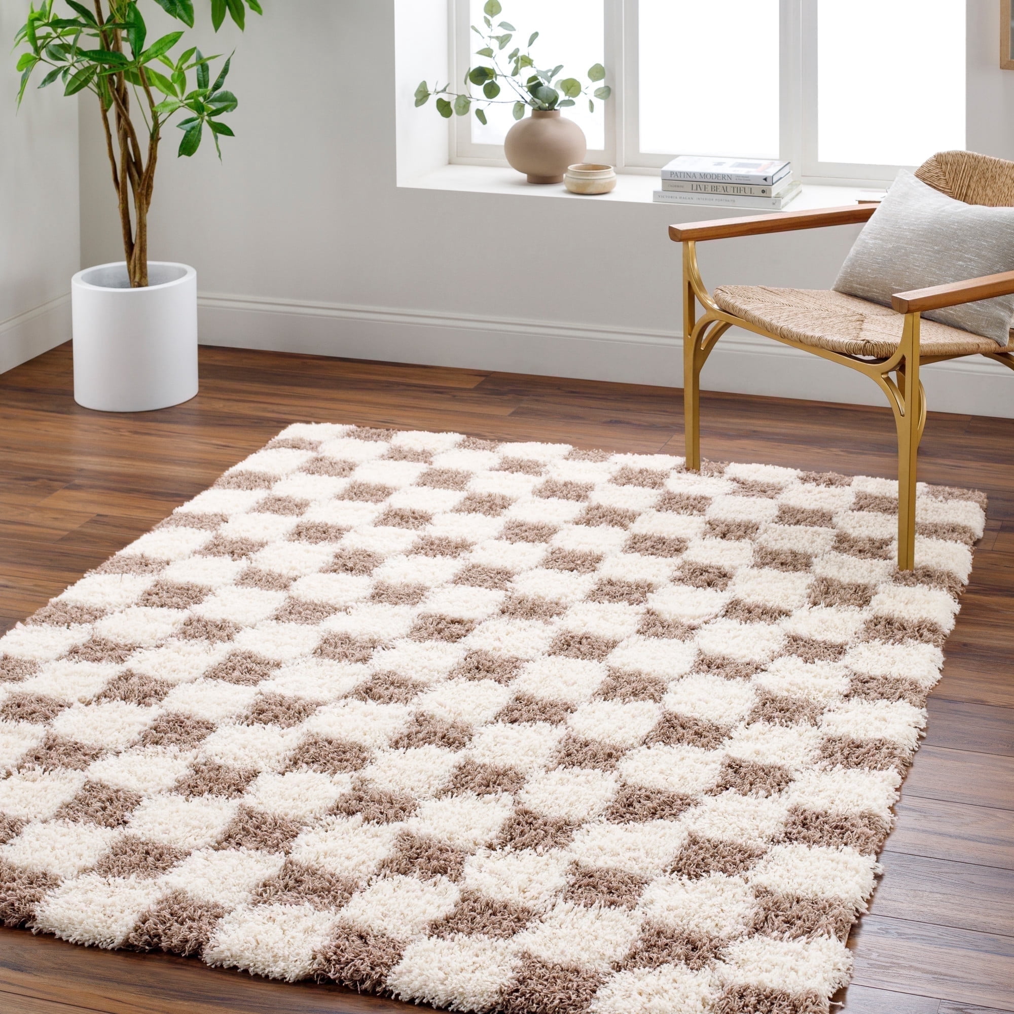 Livabliss Urban Shag Modern Checkered Runner Area Rug,2'7" x 7'3",Cream ...