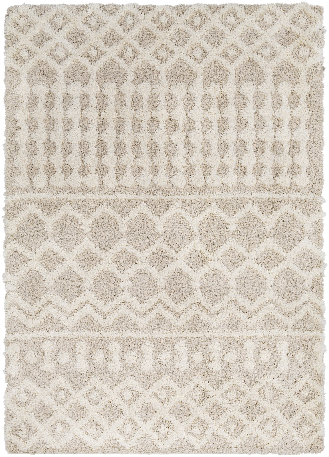 Beige Moroccan Shag Area Rug, 6'7" x 9'6", Synthetic