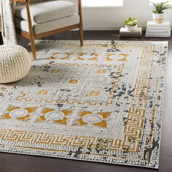 Livabliss Area Rugs for Living Room, 7x9 Venezia Global White Rug, Bedroom Dining Room Home Decor Stain Resistant Carpet (6'7" x 9'6")