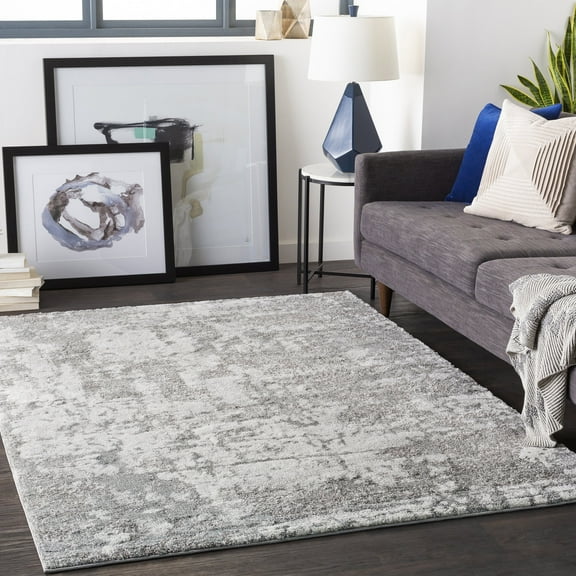 Livabliss Area Rugs for Living Room, 5ft Round Venice Modern Medium Gray Round Rug, Bedroom Dining Room Home Decor Stain Resistant Carpet (5'3" x 5'3")