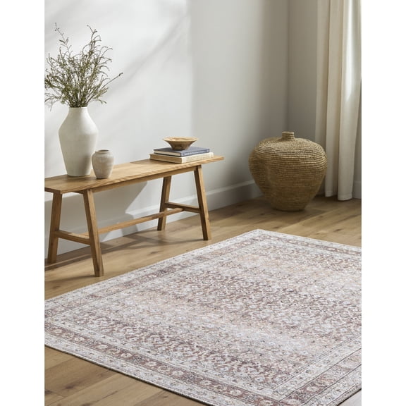 Livabliss Washable Rugs for Living Room, 2x3 Vinny Traditional Brown Area Rug, Bedroom Dining Room Home Decor Stain Resistant Carpet (2' x 2'11")