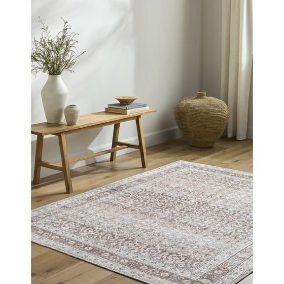 Livabliss Washable Rugs for Living Room, 5x7 Vinny Traditional Brown Area Rug, Bedroom Dining Room Home Decor Stain Resistant Carpet (5'3" x 7')