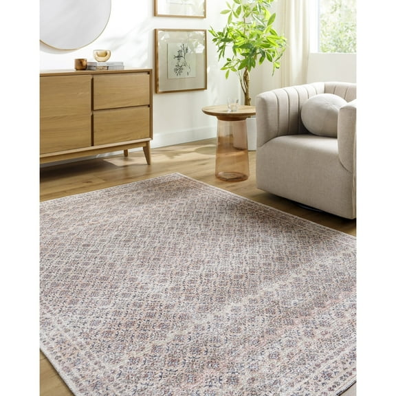 Livabliss Washable Rugs for Living Room, 5x7 Vinny Traditional Beige Area Rug, Bedroom Dining Room Home Decor Stain Resistant Carpet (5'3" x 7')