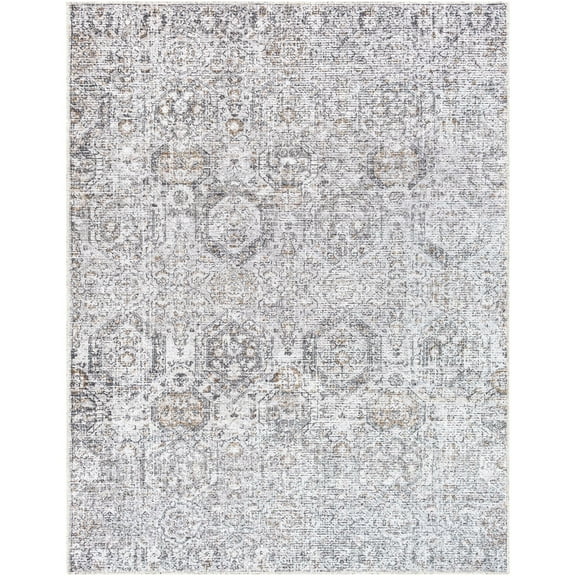 Livabliss Washable Rugs for Living Room, 7x9 Vinny Traditional Light Gray Area Rug, Bedroom Dining Room Home Decor Stain Resistant Carpet (6'7" x 9')