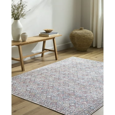 Livabliss Vinny Medallion Washable Area Rug, 5'3" x 7', Pink / Blue