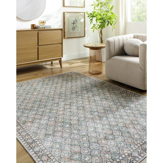 Livabliss Washable Rugs for Living Room, 5x7 Vinny Traditional Medium Green Area Rug, Bedroom Dining Room Home Decor Stain Resistant Carpet (5'3" x 7')