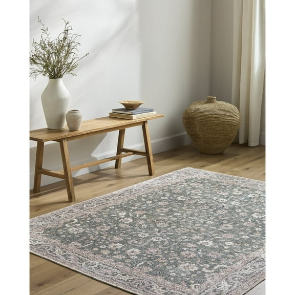 Livabliss Washable Rugs for Living Room, 7x9 Vinny Traditional Emerald Area Rug, Bedroom Dining Room Home Decor Stain Resistant Carpet (6'7" x 9')